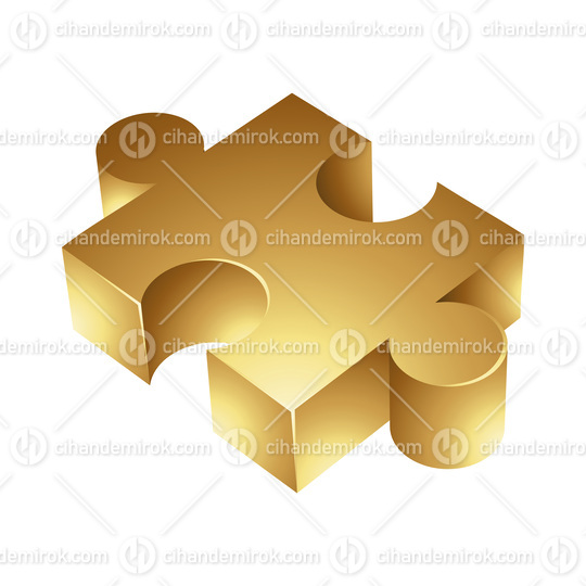 Golden Jigsaw Piece on a White Background
