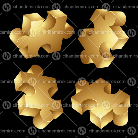 Golden Jigsaw Pieces on a Black Background