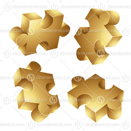 Golden Jigsaw Pieces on a White Background
