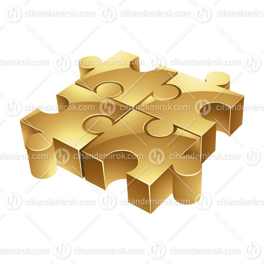 Golden Jigsaw Puzzle on a White Background