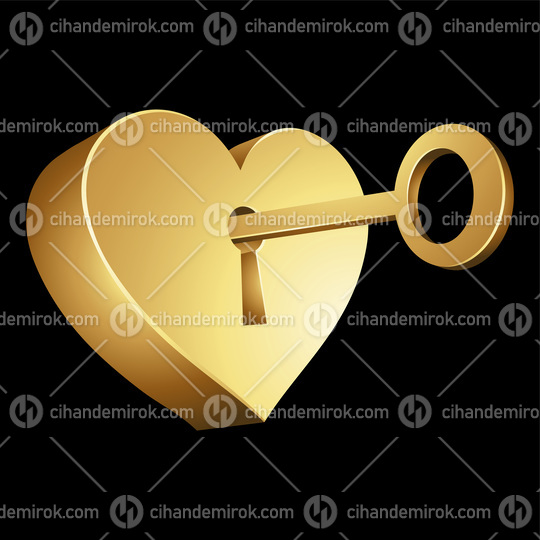Golden Key Unlocking a Heart Shaped Lock on a Black Background