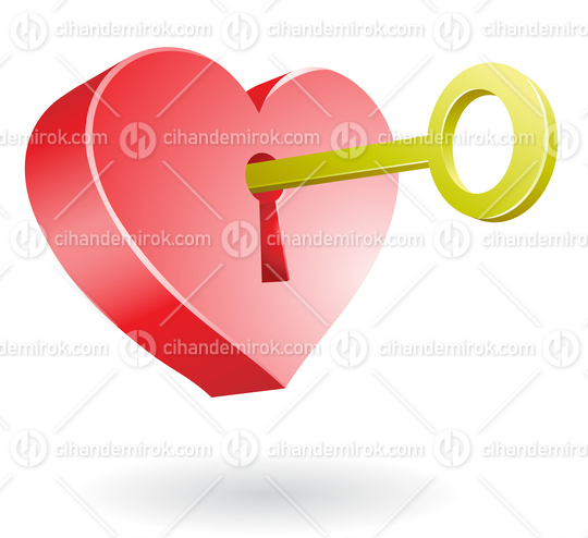 Golden Key Unlocking a Shiny Red Heart