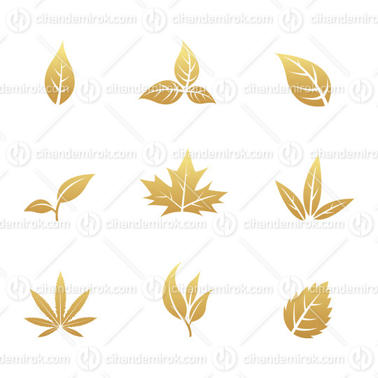 Golden Leaf Icons on a White Background