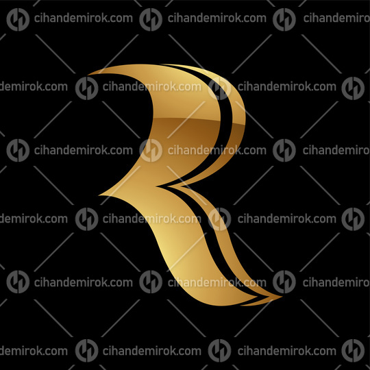 Golden Letter R Symbol on a Black Background - Icon 3