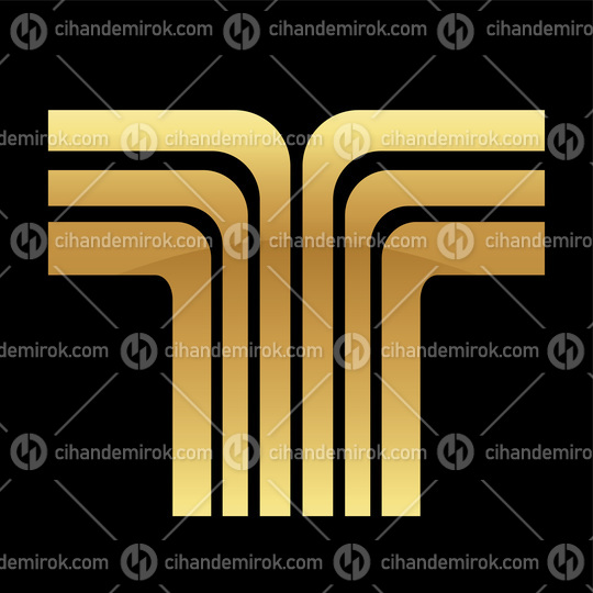 Golden Letter T with Retro Stripes on a Black Background