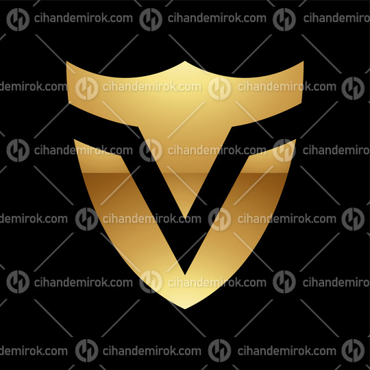 Golden Letter V Symbol on a Black Background - Icon 6