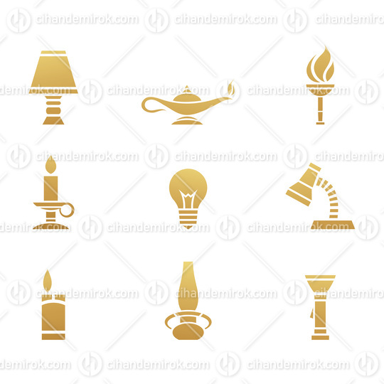 Golden Light Sources Icons on a White Background