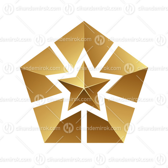Golden Pentagon Star Icon on a White Background