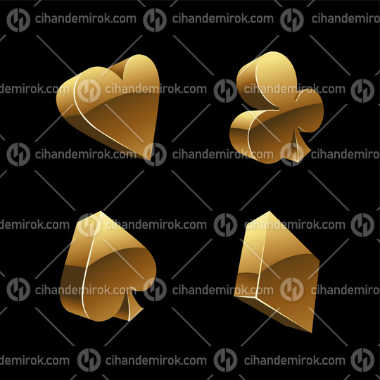 Golden Playing Card Suits and Symbols on a Black Background