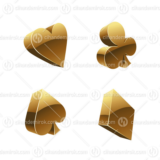 Golden Playing Card Suits and Symbols on a White Background