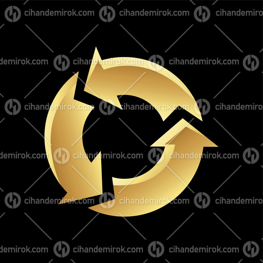 Golden Round Recycling Symbol on a Black Background