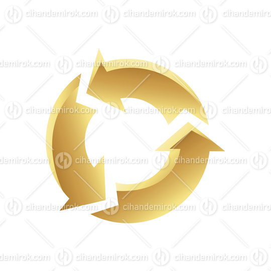 Golden Round Recycling Symbol on a White Background