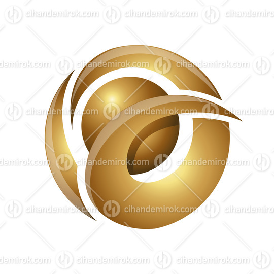 Golden Shiny Sphere with Wavy Shapes on a White Background