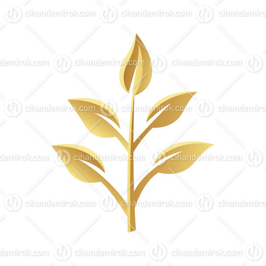 Golden Small Glossy Leaves on a White Background