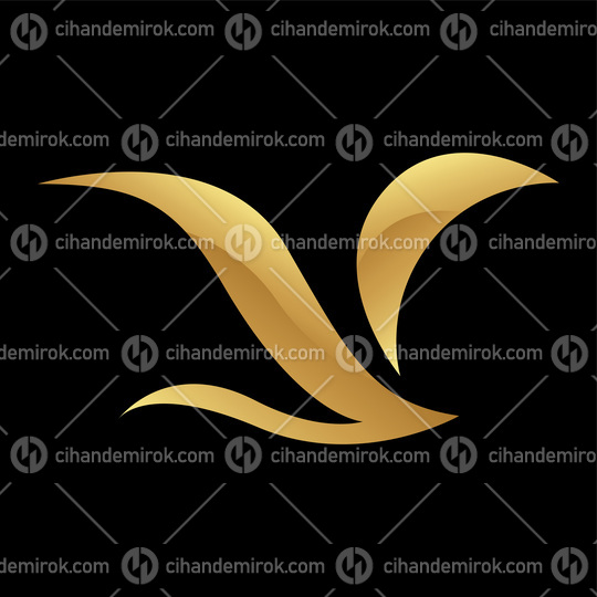 Golden Soft Wings Icon on a Black Background