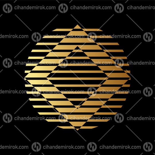Golden Striped Diamond Circle on a Black Background