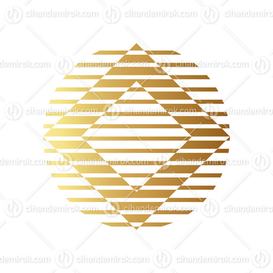 Golden Striped Diamond Circle on a White Background