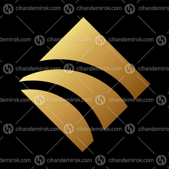 Golden Striped Diamond Icon on a Black Background