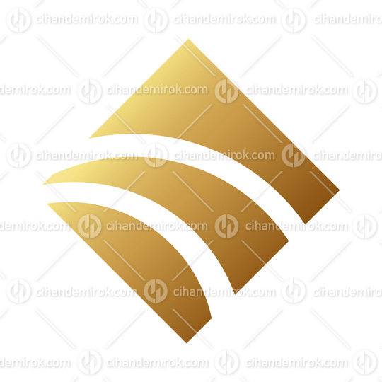 Golden Striped Diamond Icon on a White Background