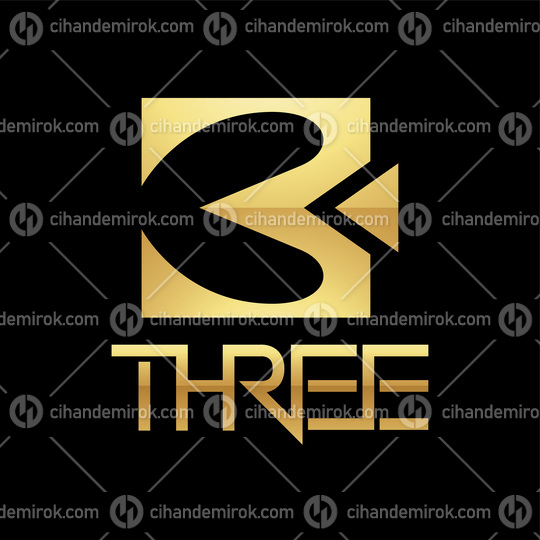 Golden Symbol for Number 3 on a Black Background - Icon 2