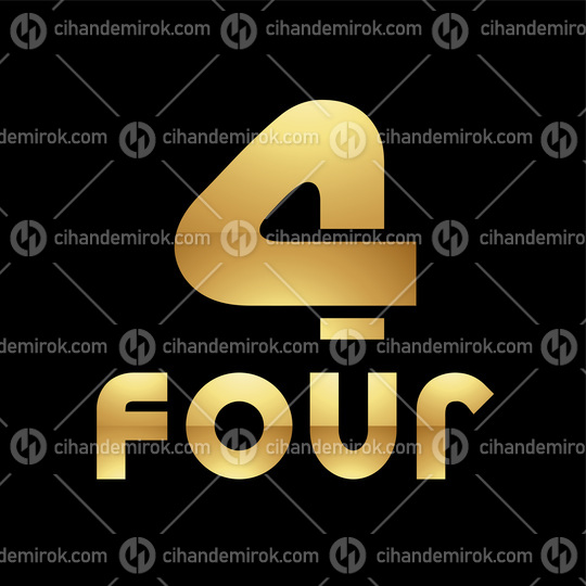 Golden Symbol for Number 4 on a Black Background - Icon 1