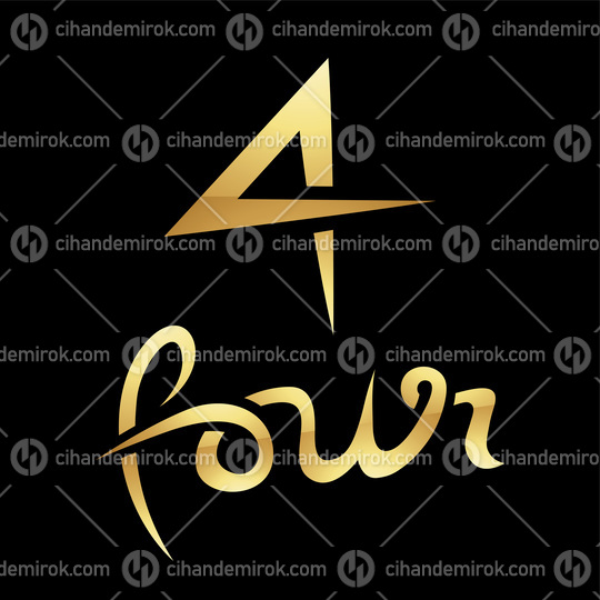 Golden Symbol for Number 4 on a Black Background - Icon 3