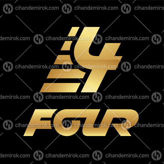 Golden Symbol for Number 4 on a Black Background - Icon 4
