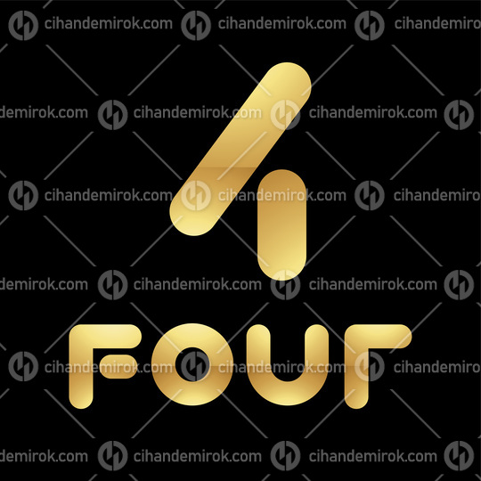 Golden Symbol for Number 4 on a Black Background - Icon 5