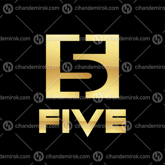 Golden Symbol for Number 5 on a Black Background - Icon 1