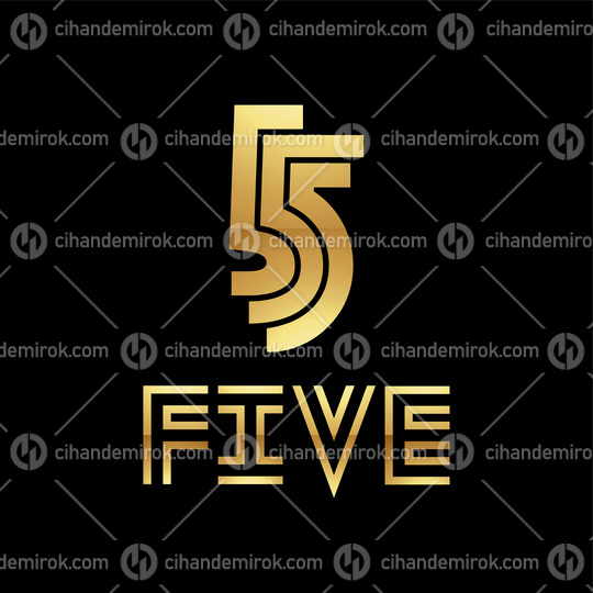 Golden Symbol for Number 5 on a Black Background - Icon 2