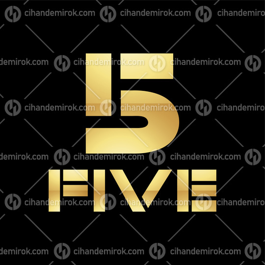 Golden Symbol for Number 5 on a Black Background - Icon 3