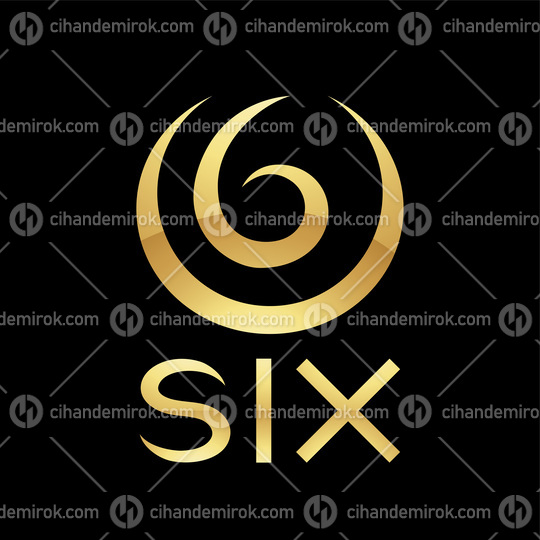 Golden Symbol for Number 6 on a Black Background - Icon 1