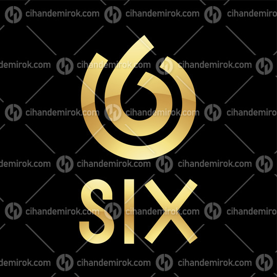 Golden Symbol for Number 6 on a Black Background - Icon 4