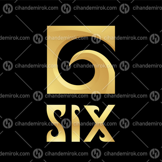 Golden Symbol for Number 6 on a Black Background - Icon 5