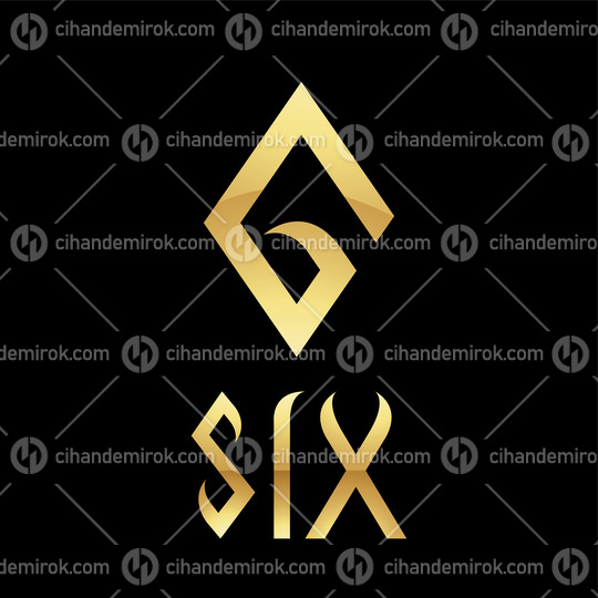 Golden Symbol for Number 6 on a Black Background - Icon 6