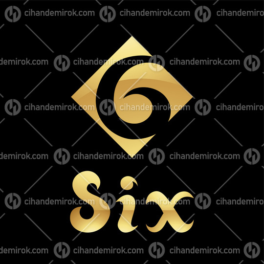 Golden Symbol for Number 6 on a Black Background - Icon 8