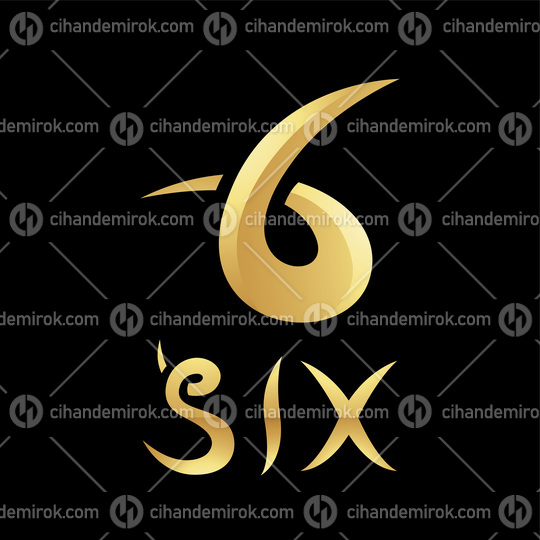 Golden Symbol for Number 6 on a Black Background - Icon 9