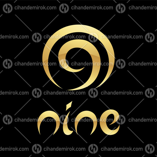 Golden Symbol for Number 9 on a Black Background - Icon 2
