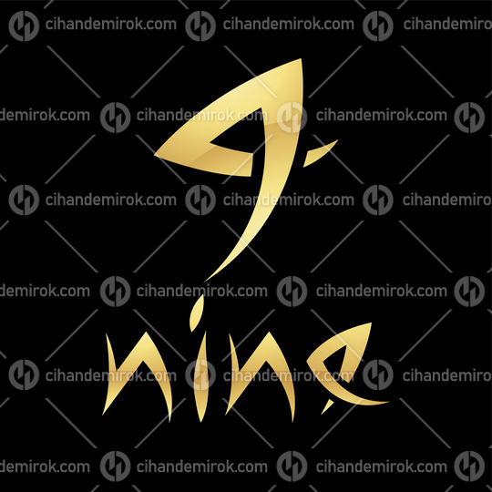 Golden Symbol for Number 9 on a Black Background - Icon 3
