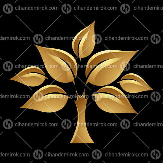 Golden Tree of Leaves on a Black Background
