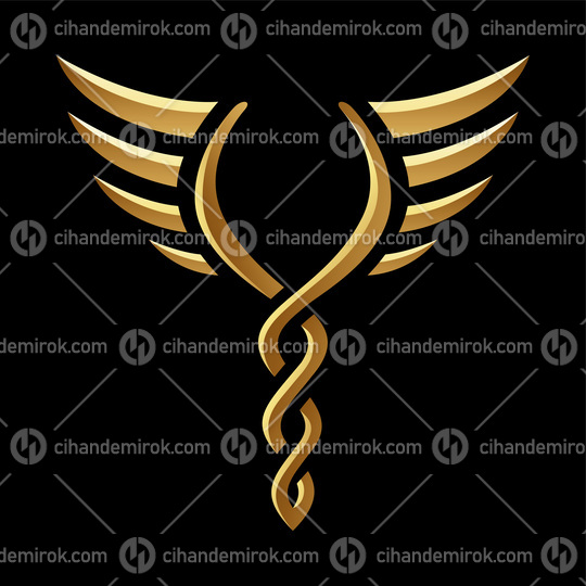 Golden Twisted Torch with Wings on a Black Background