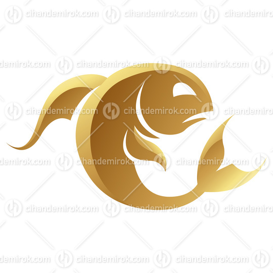 Golden Zodiac Sign Pisces on a White Background