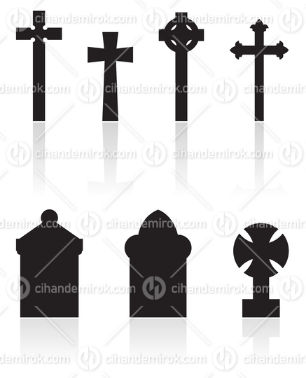 Gravestones with Crosses Silhouettes