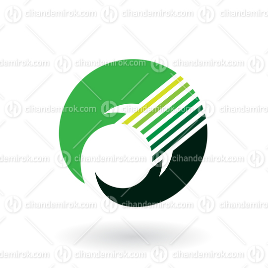 Green Abstract Crescent Shape with Horizontal Stripes