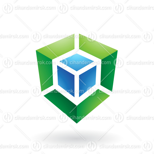Green Abstract Cube Shape with a Blue Core