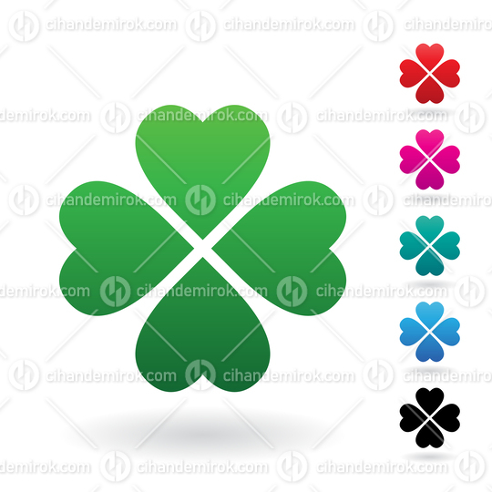 Green Abstract Icon of Heart Shaped Four Leaf Clover