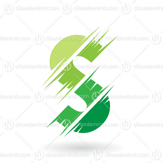 Green Abstract Letter S Icon with Swooshed Stripes