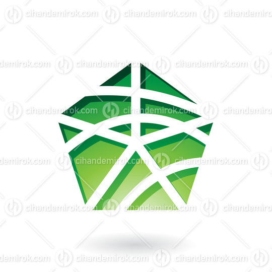 Green Abstract Pentagon Shape with Curvy Stripes