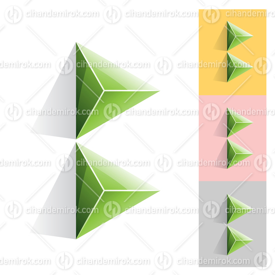Green Abstract Pyramid Shaped Letter B Icon with Shadow
