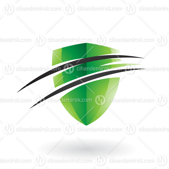 Green Abstract Shield Split by Two Black Swooshing Lines